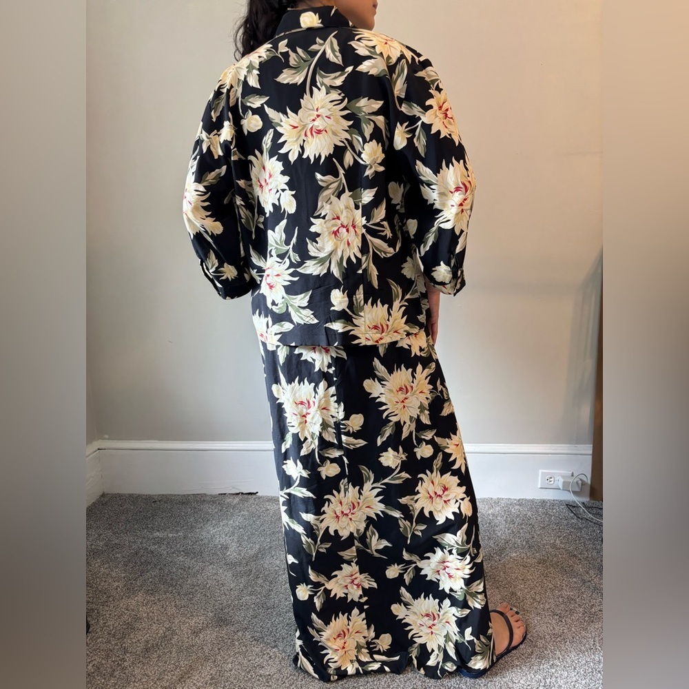 Y2K‎ Silk Fairycore Black Floral Whimsical Set Maxi dress Button Down Top Large - Picture 4 of 11